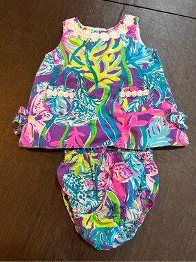 Lily Pulitzer Girls' Floral Tank Top & Bloomers Set - Bright Purple Sz 3-6M